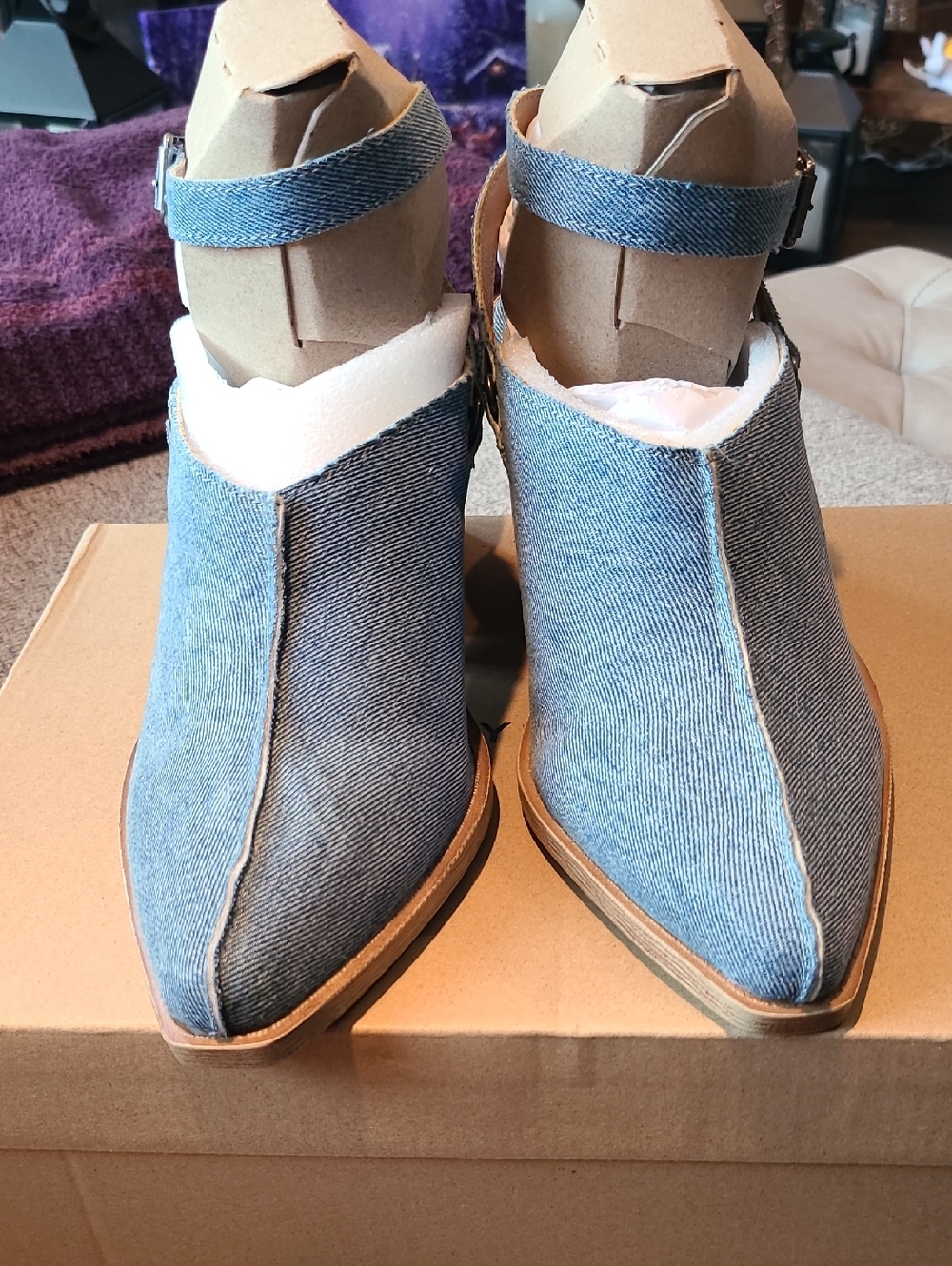 Lucky Brand Denim Ankle Strap Pointed Booties - Women Size 9.5M